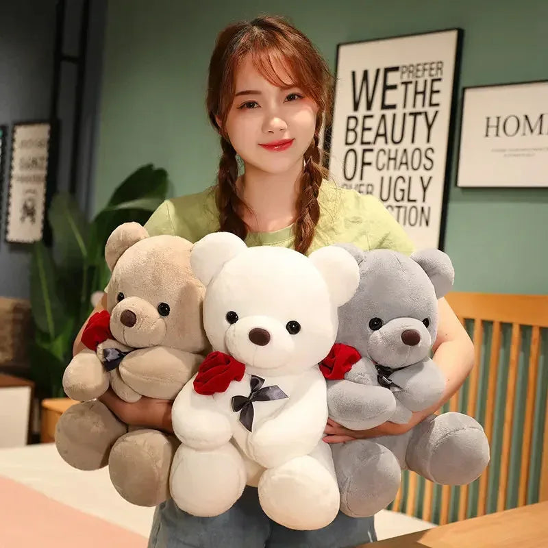 Lovely Hug Roses Teddy Bear Plush Pillow - Viexta