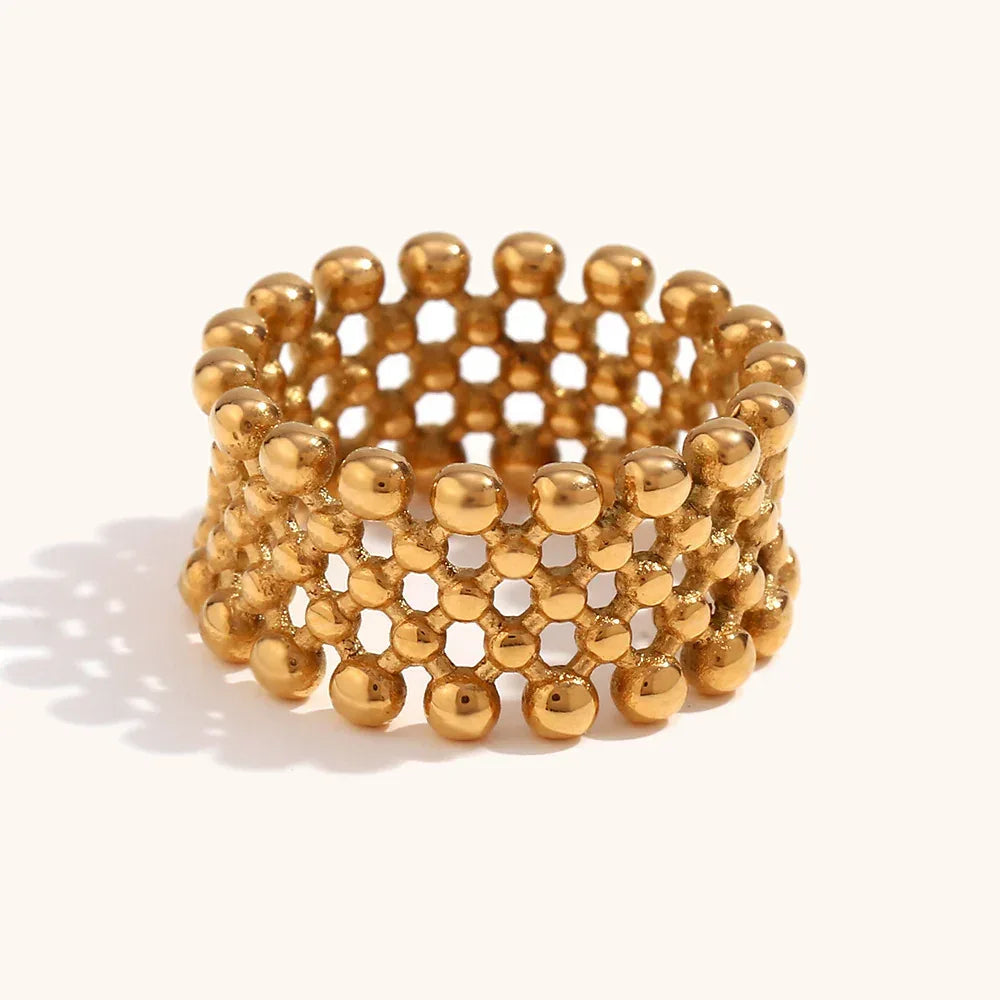 stainless-steel-small-beads-mesh-cross-arrangement-ring - Viexta