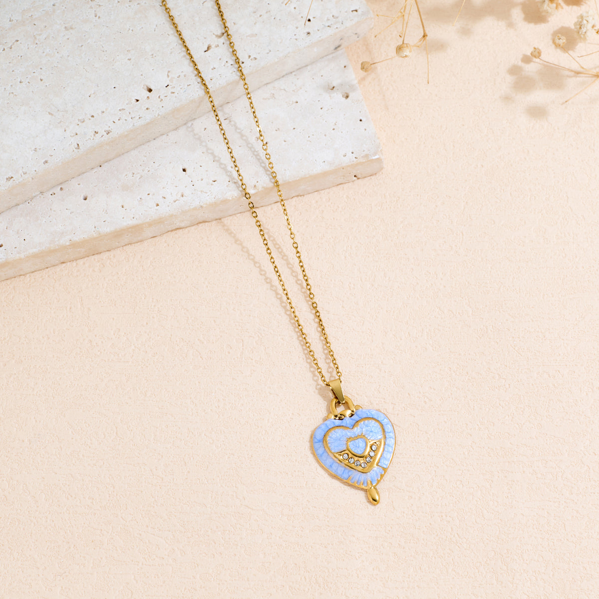 Stainless Steel Oil-dripping Heart-shaped Pendant Necklace