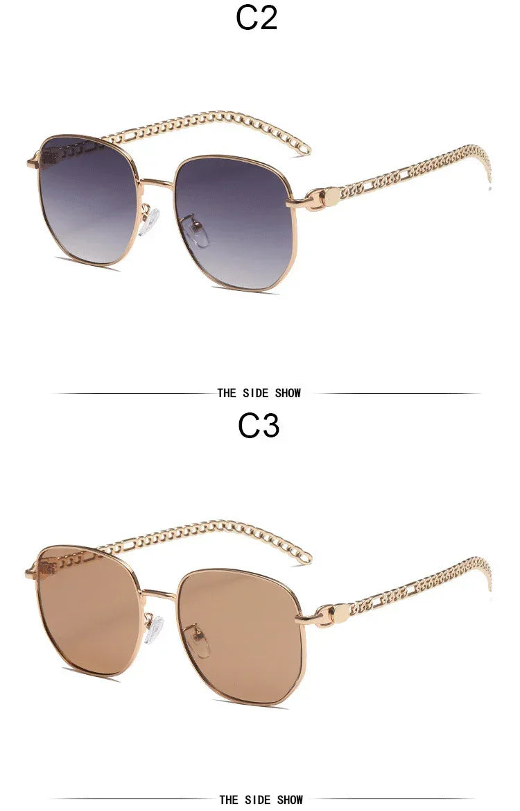 Oval Frame Metal Chain Sunglasses - Viexta