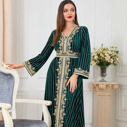 Ethnic Long Sleeve Split Velvet Dress