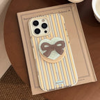 Striped Magnetic Transparent iPhone Case With Rotating Bowknot Stand - Viexta