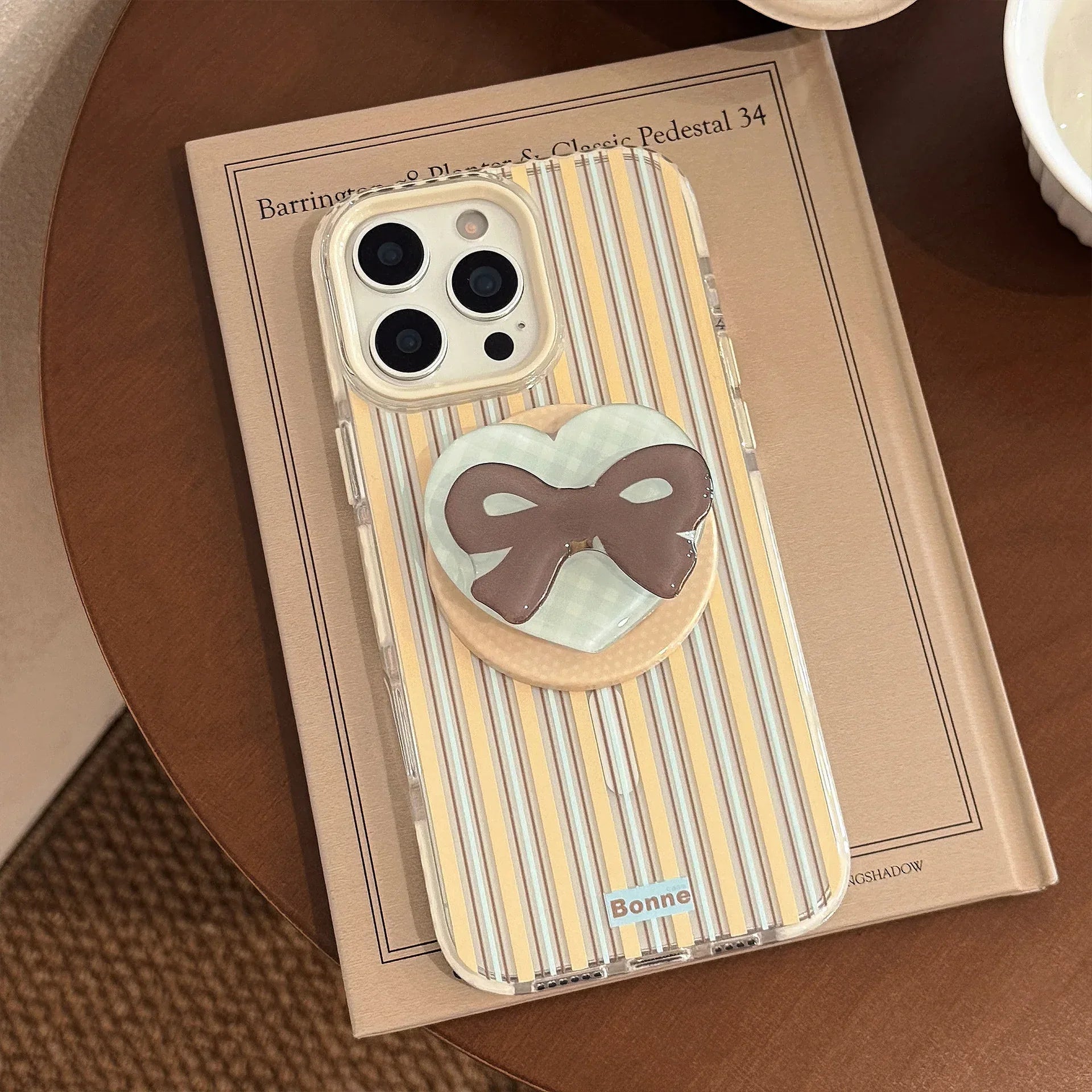 Striped Magnetic Transparent iPhone Case With Rotating Bowknot Stand - Viexta