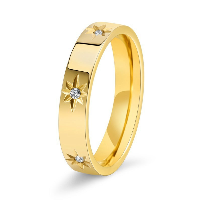 Stainless Steel Five-pointed Star Inlaid ZirconRing