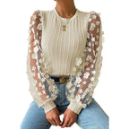 Women's Mesh Small Flower Chiffon Top - Viexta