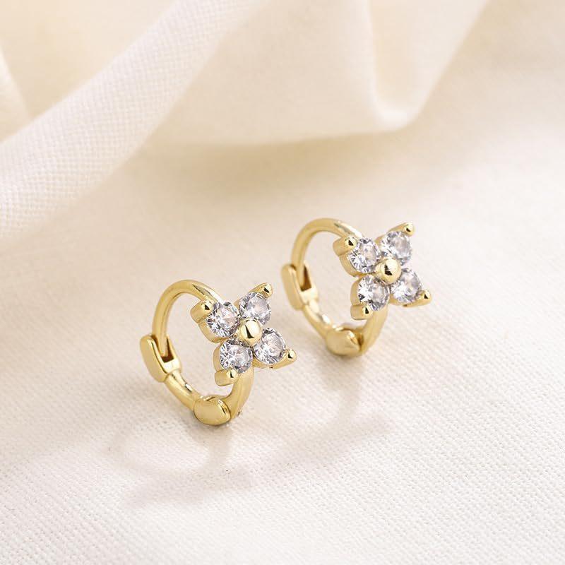 Brass Zircon Geometric Flower Three-piece Set - Viexta