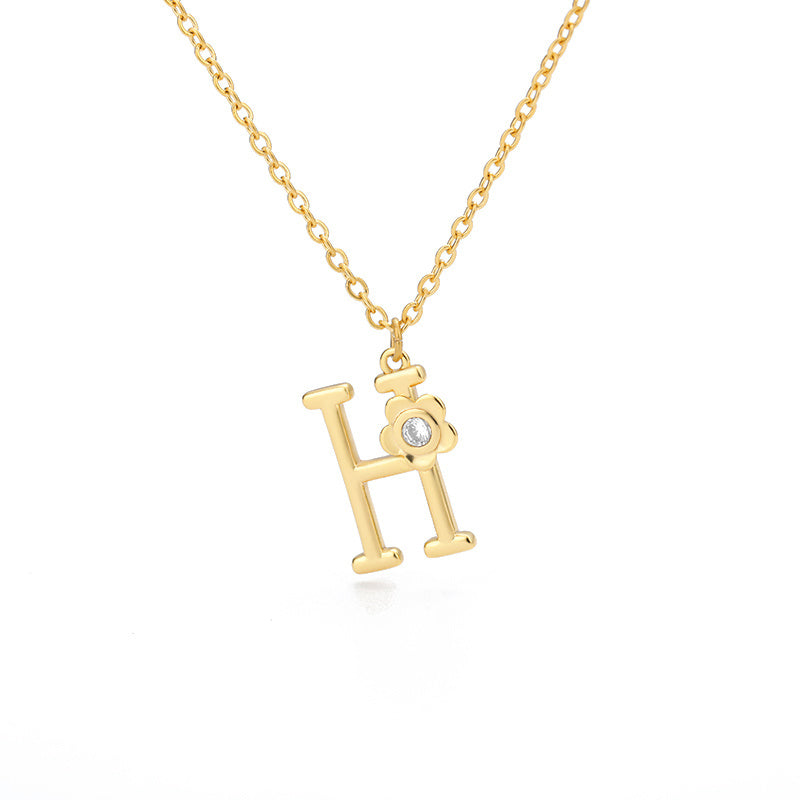 Rose English Alphabet Pendant Necklace