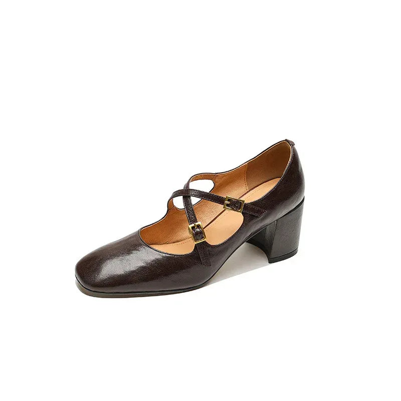 Super Textured Cross-strap Mary Jane Heels - Viexta