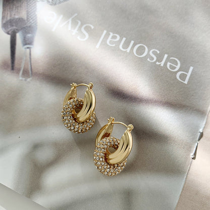 18K Gold Double Ring Plated Diamond Earrings