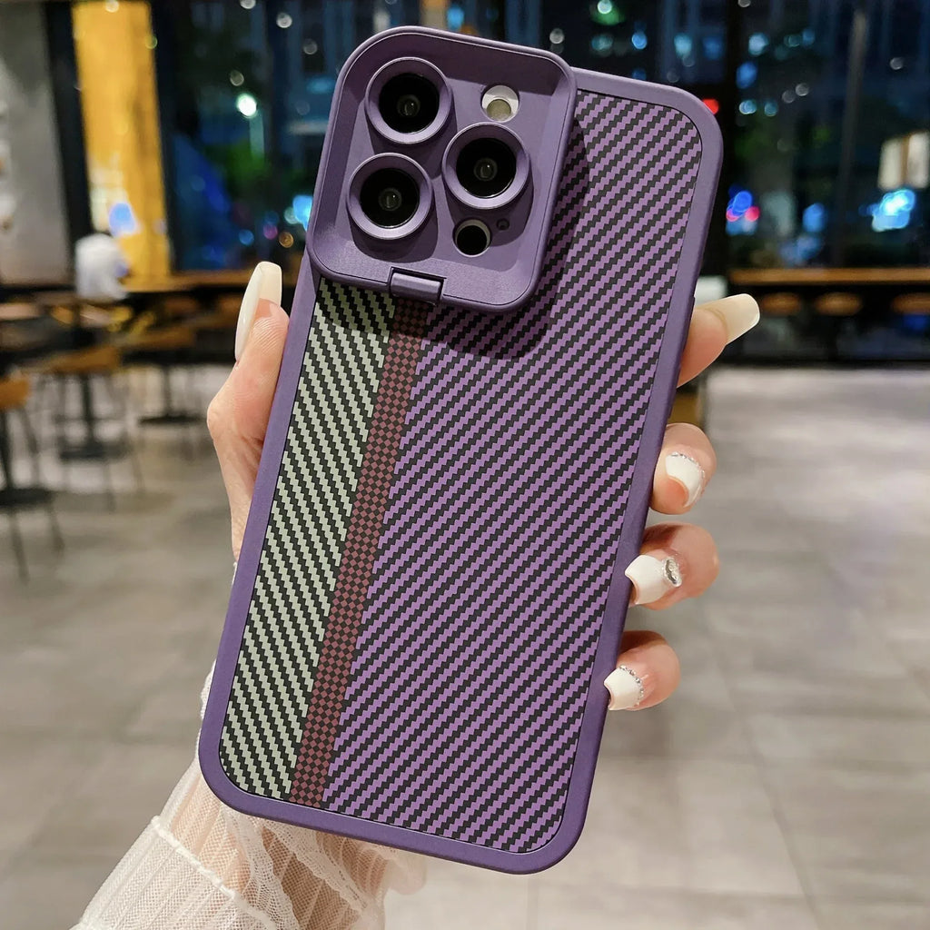 Carbon Fiber Magnetic Lens Bracket iPhone Case - Viexta