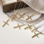 affordable-luxuryplated-real-gold-zircon-cross-pendant-necklace - Viexta