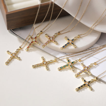 Affordable LuxuryPlated Real Gold Zircon Cross Pendant Necklace