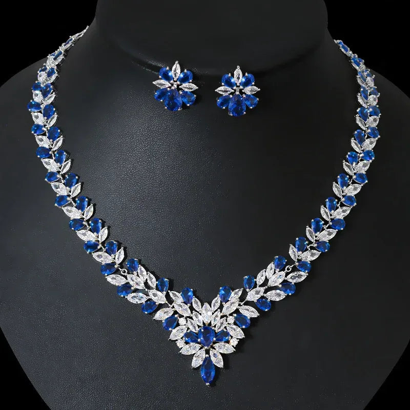 bride-zircon-diamond-necklace-earring-set - Viexta