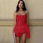 Strapless Lace Dress With Back Lace-up Design - Viexta