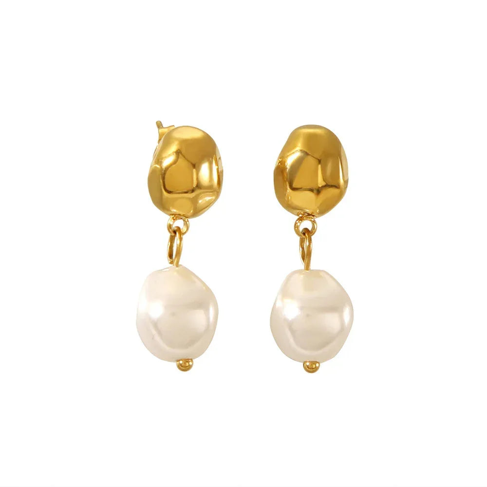 Titanium Steel Irregular High-grade Pearl Earrings For Women - Viexta