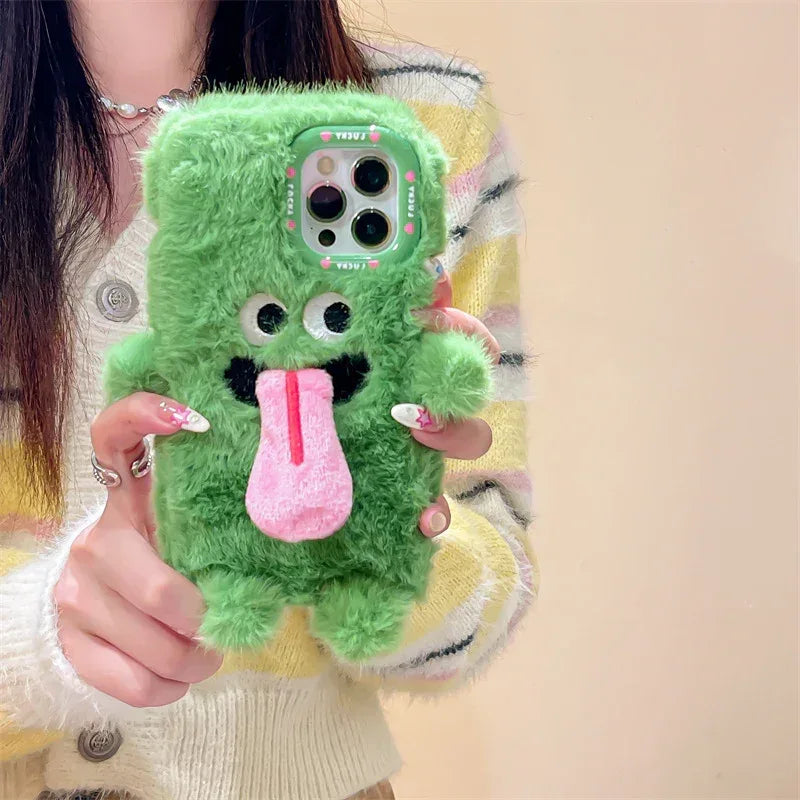 Funny Sticking Tongue Out Cartoon Plush iPhone Case - Viexta