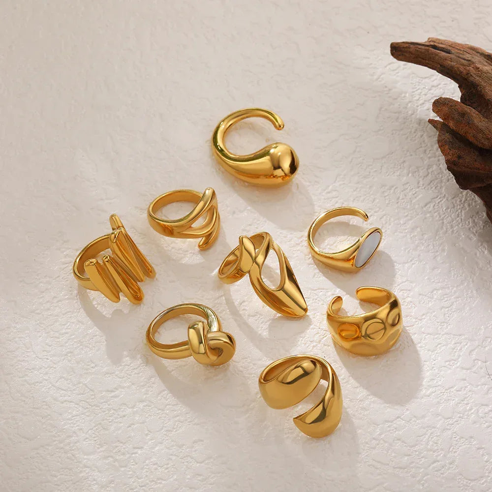 irregular-titanium-steel-ring-with-water-droplet-knot-opening - Viexta