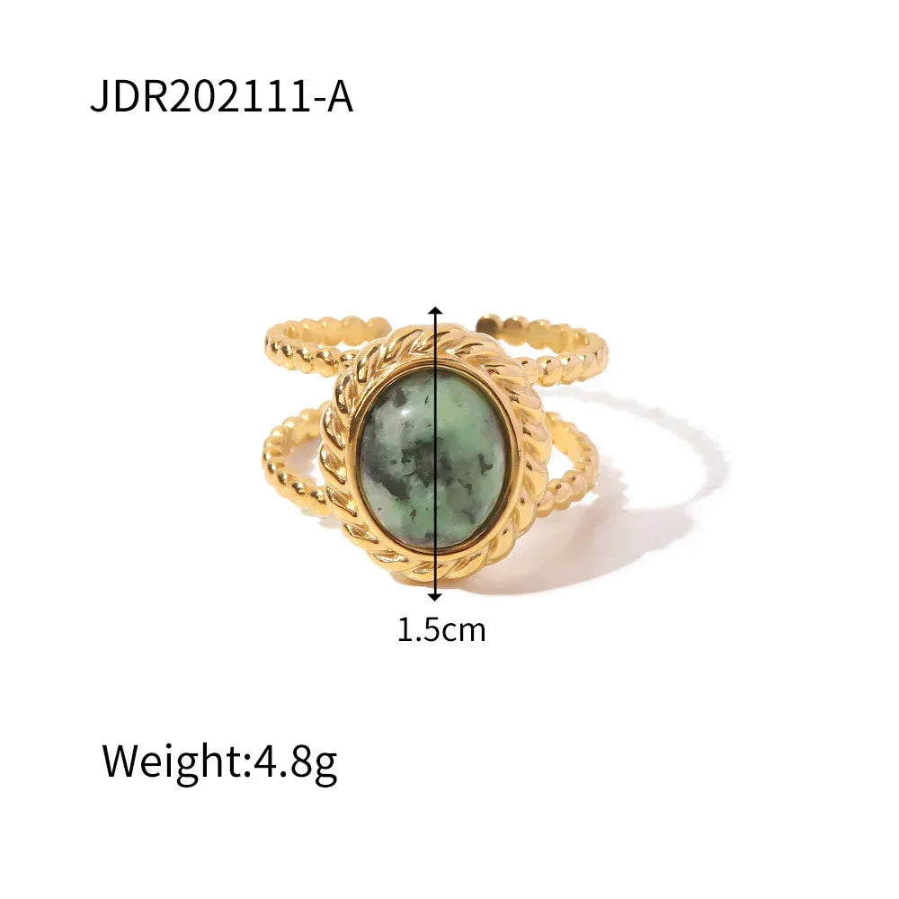 natural-gemstone-titanium-steel-open-end-ring - Viexta