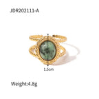 natural-gemstone-titanium-steel-open-end-ring - Viexta