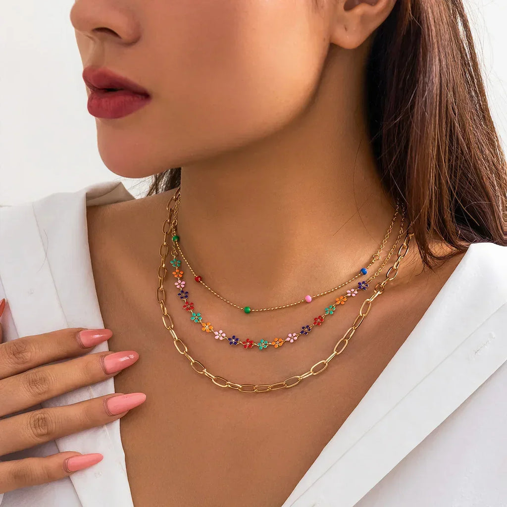 Colorful Gravel Ethnic Pendant Tassel Necklace - Viexta