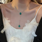 Retro Rhinestone Drop Tassel Necklace Suit - Viexta