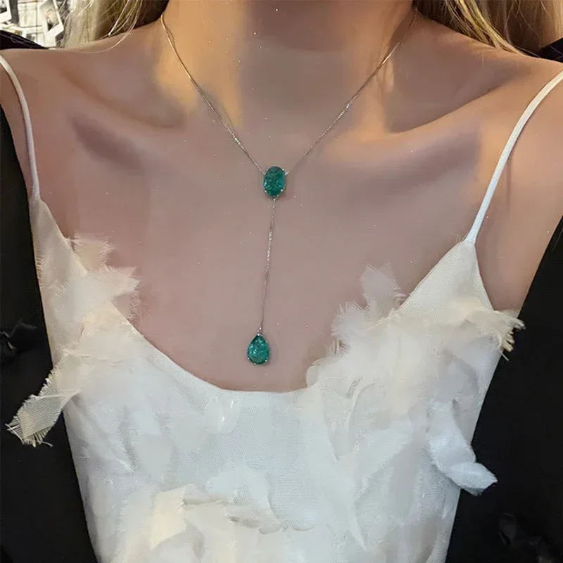Retro Rhinestone Drop Tassel Necklace Suit - Viexta
