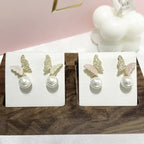 Pearl Zircon Bow Earrings - Viexta