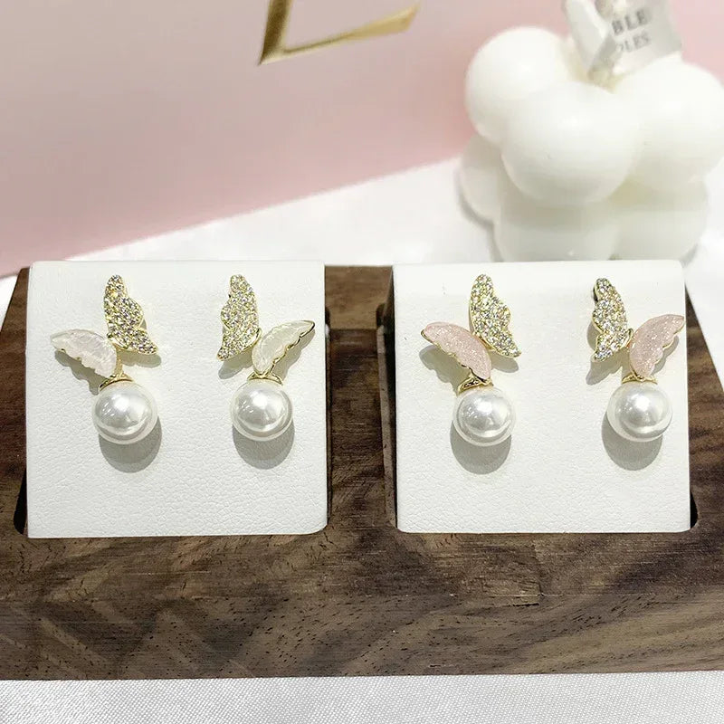 Pearl Zircon Bow Earrings - Viexta