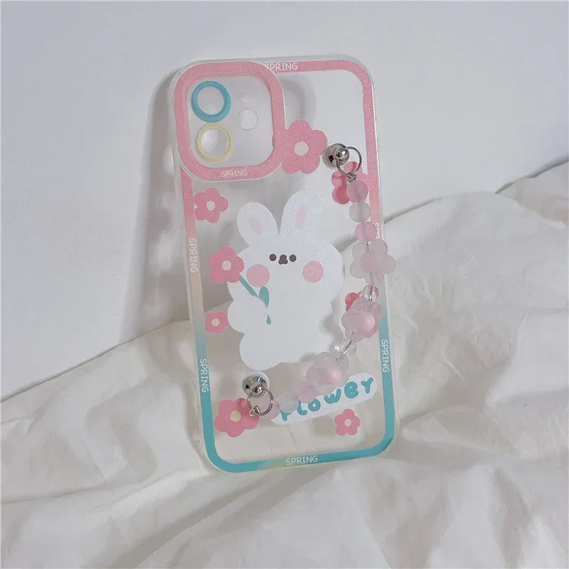 Flower Rabbit Chain Transparent iPhone Case - Viexta