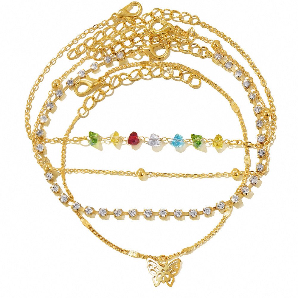 retro-love-butterfly-pearl-multi-layer-anklet-set
