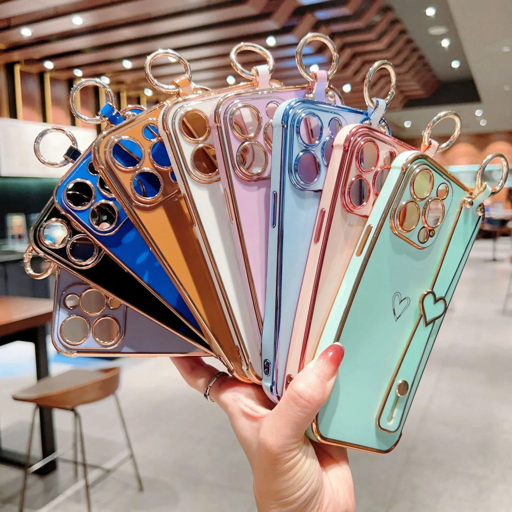 Electroplated Hollow Heart Wrist iPhone Case - Viexta