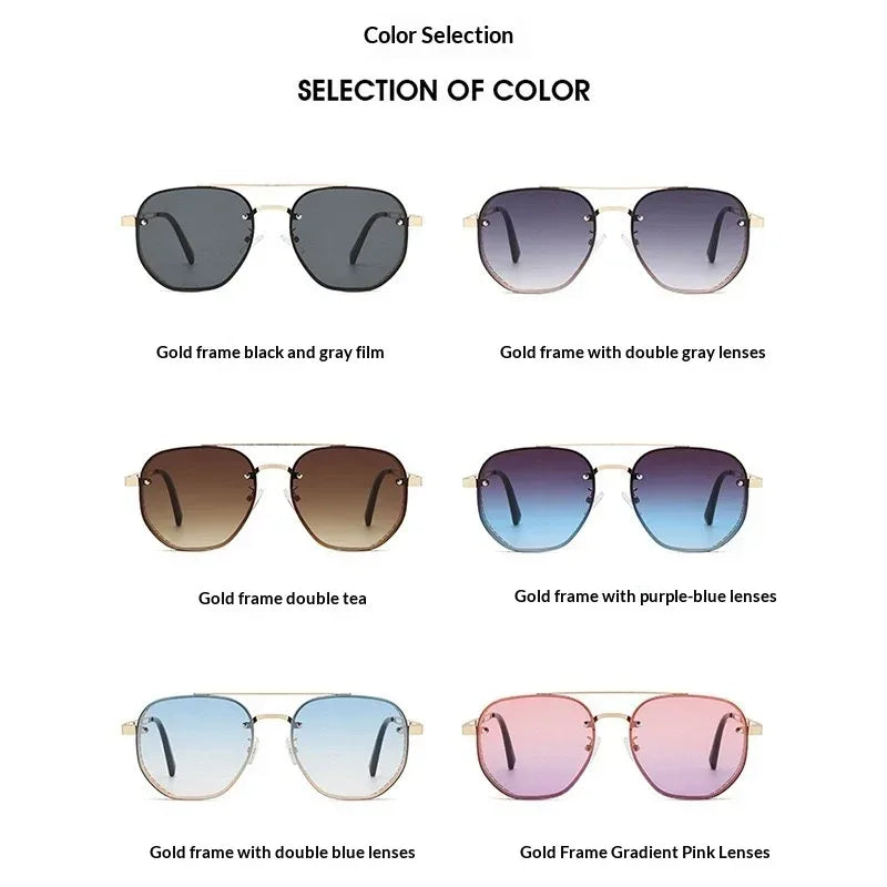 Retro Double-bridge Hollow-out Metal Sunglasses - Viexta