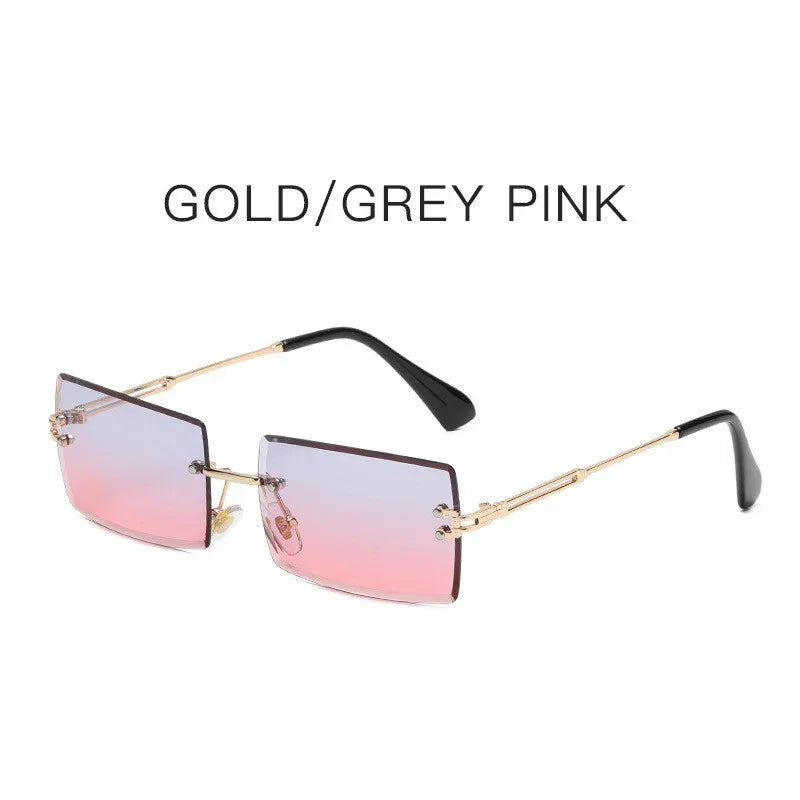 Fashion Frameless Trimmed Square Gradient Sunglasses - Viexta
