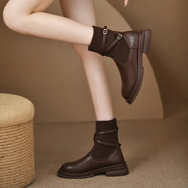 Retro Platform Knitted Martin Boots For Women - Viexta