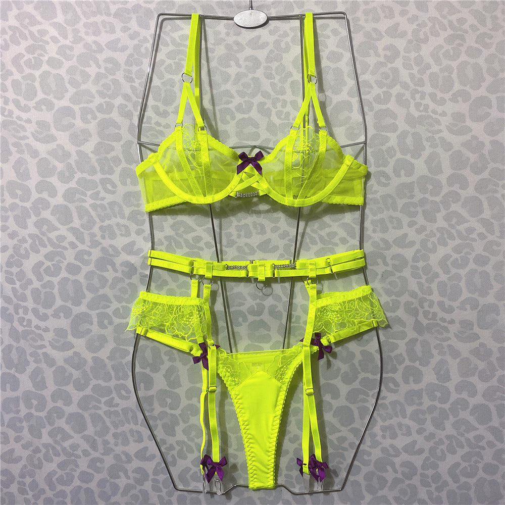 Embroidery Fluorescent Green Lingerie Set