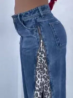 Leopard Print Zip-up Jeans - Viexta