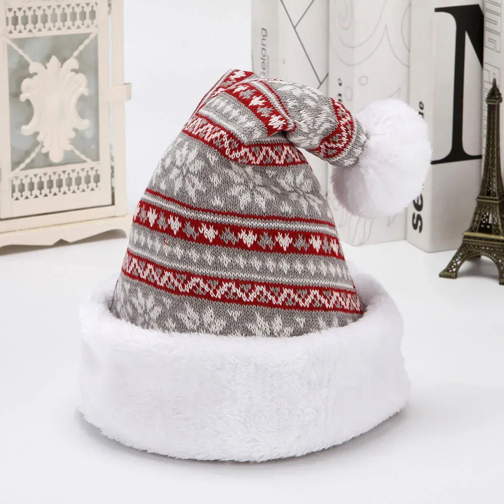 Snowflake Deer Knitted Wool Flannel Christmas Hat - Viexta