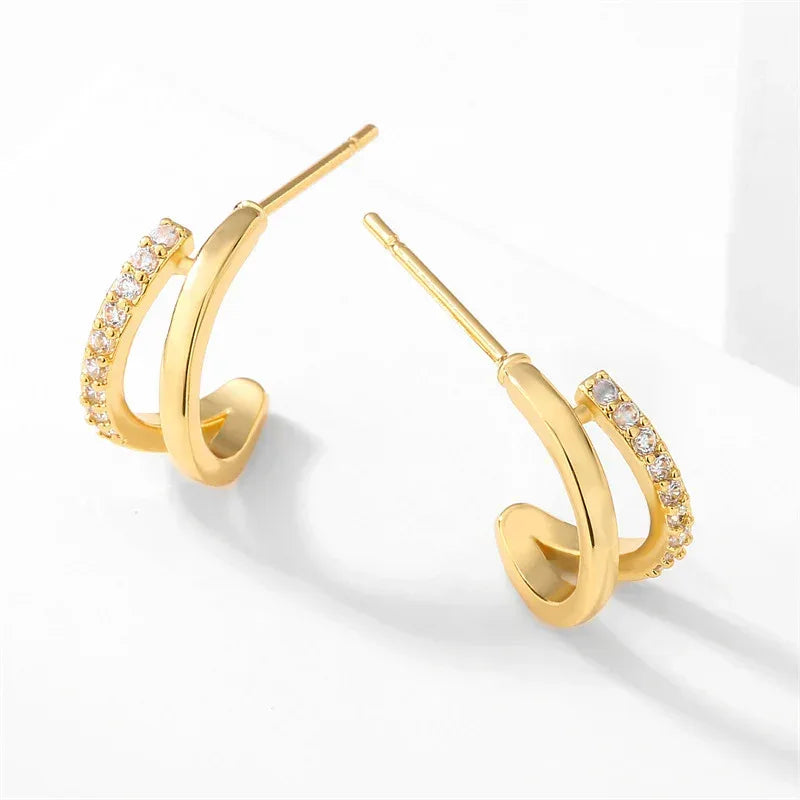 Hexagon Zircon-embedded Earrings - Viexta