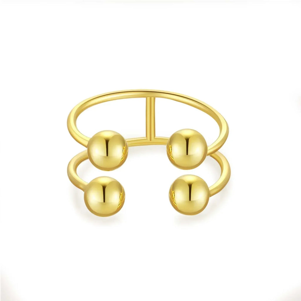 S925 Silver Four-ball Gold U-shaped Adjustable Ring - Viexta