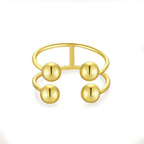 S925 Silver Four-ball Gold U-shaped Adjustable Ring - Viexta