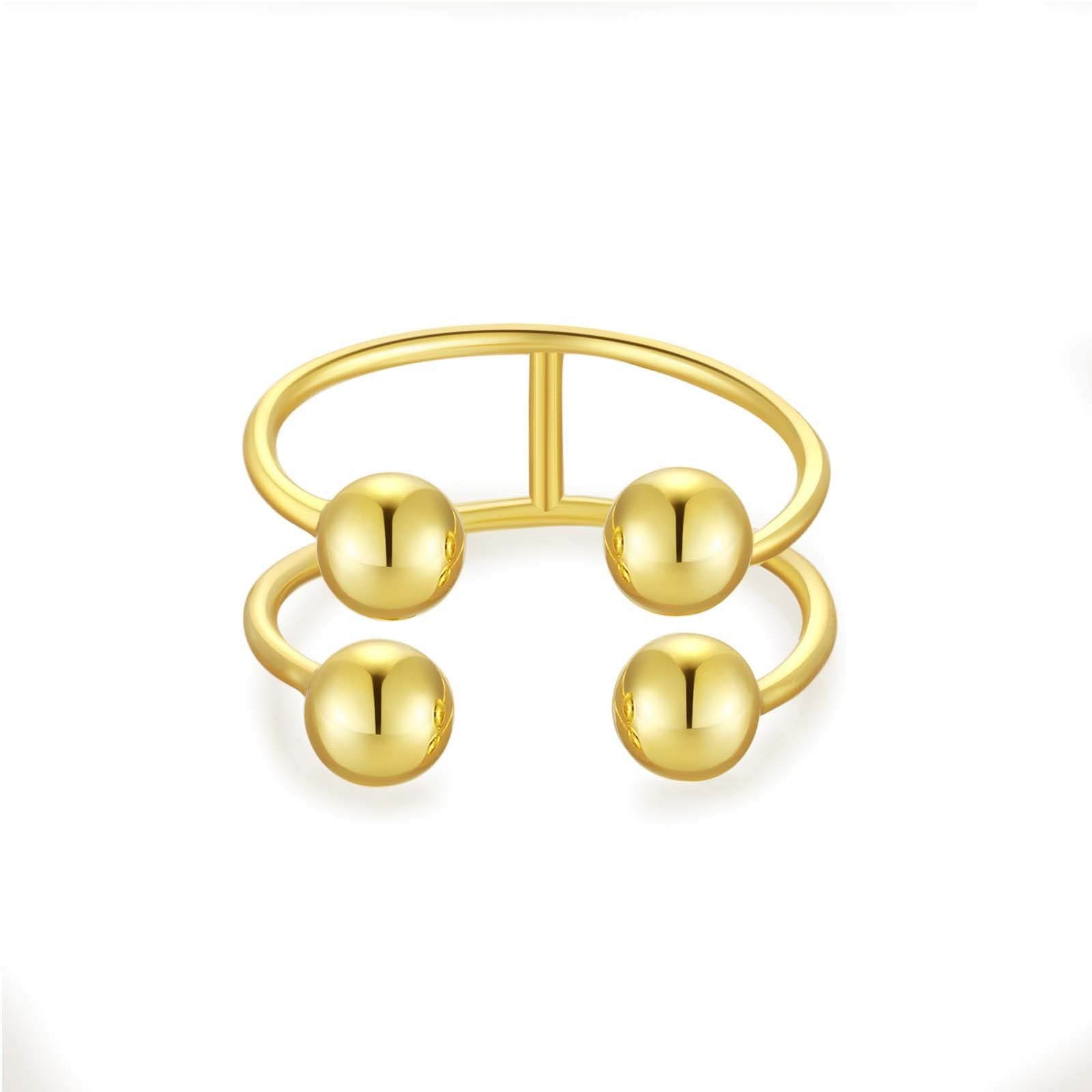 S925 Silver Four-ball Gold U-shaped Adjustable Ring