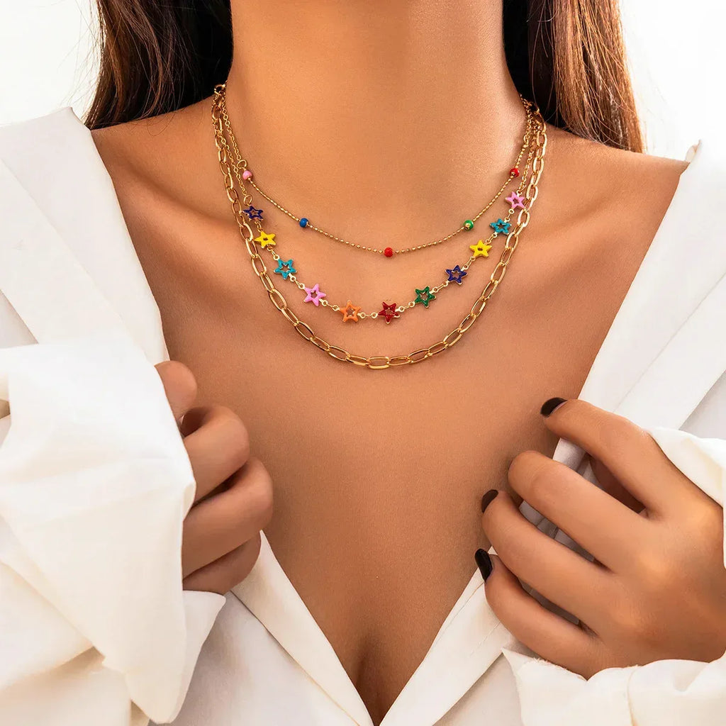 Colorful Gravel Ethnic Pendant Tassel Necklace - Viexta