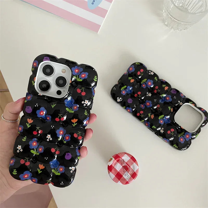 Retro Cherry Small Floral Plaid iPhone Case - Viexta