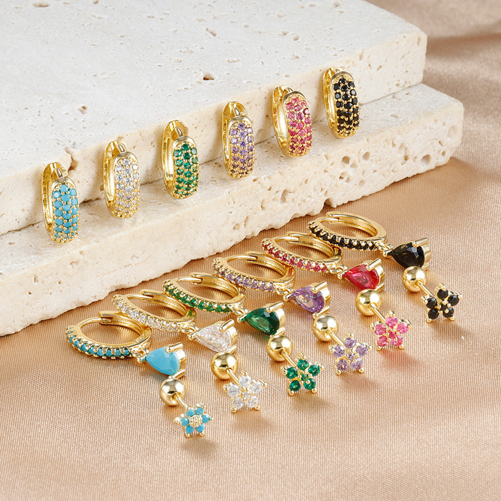 Pentagonal Flower Waterdrop Piercing Ear Bone Stud