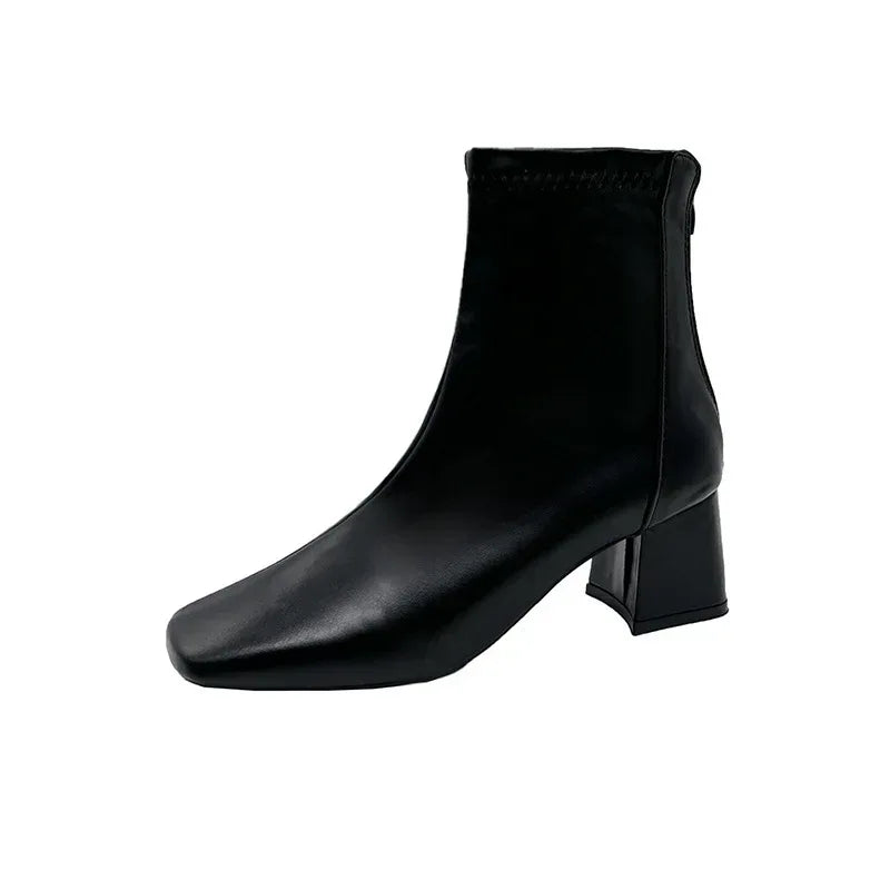 American Style Square Toe Back Zip Short Boots - Viexta