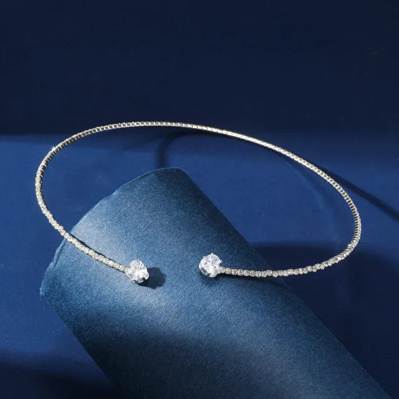Rhinestone Heart Collar Choker Necklace - Viexta