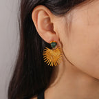Vintage Gold Fan-shaped Natural Stone Earring