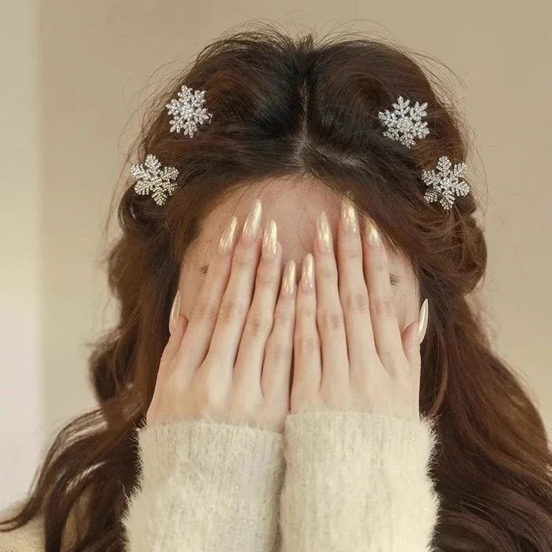 Cyrstal Snowflake Pearl Hair Clip - Viexta