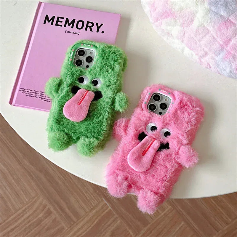 Funny Sticking Tongue Out Cartoon Plush iPhone Case - Viexta