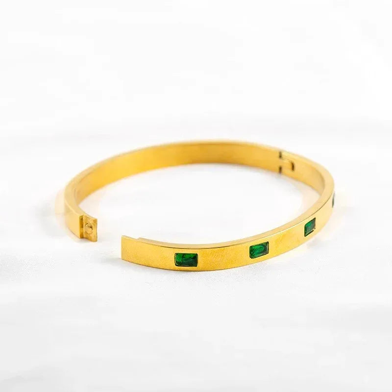 Stainless Steel Emerald Studded Kada - Viexta